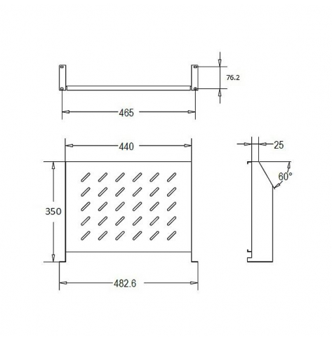 Linkbasic półka doczołowa 350mm 2U do szaf rack 19'' o głębokości 600mm, szara