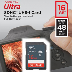 Karta pamięci SanDisk Ultra SDHC 16GB Class 10 UHS-I, Odczyt: do 48MB/s