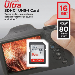 Karta pamięci SanDisk Ultra SDHC 16GB Class 10 UHS-I, Odczyt: do 80MB/s