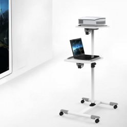 Techly Uniwersalny mobilny stolik pod projektor / notebook z dwoma półkami biały