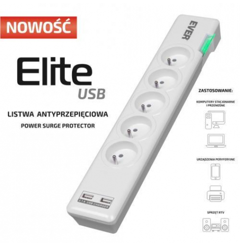 Listwa zasilająca  Ever ELite USB  SurgeArrest 1.5m