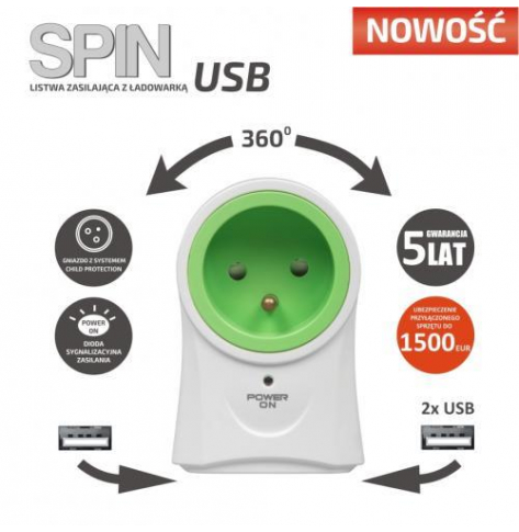 Listwa zasilająca  Ever Spin USB SurgeArrest with charger