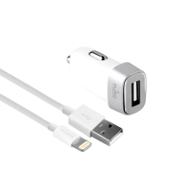 PURO Mini Car Charger Ładowarka samochodowa 5V/1A 5W+kabel lightning MFi biała