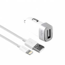 PURO Mini Car Charger Ładowarka samochodowa 5V/1A 5W+kabel lightning MFi biała