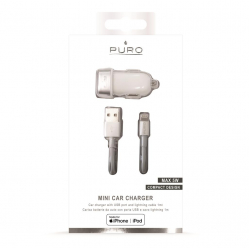 PURO Mini Car Charger Ładowarka samochodowa 5V/1A 5W+kabel lightning MFi biała