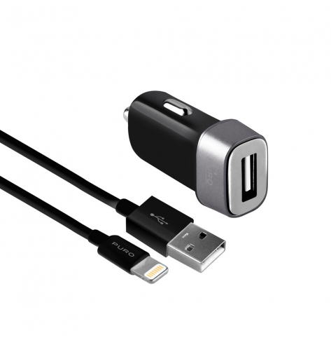 PURO Mini Car Charger Ładowarka samochodowa 5V/1A 5W+kabel lightning MFi czarna