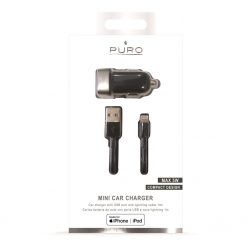 PURO Mini Car Charger Ładowarka samochodowa 5V/1A 5W+kabel lightning MFi czarna