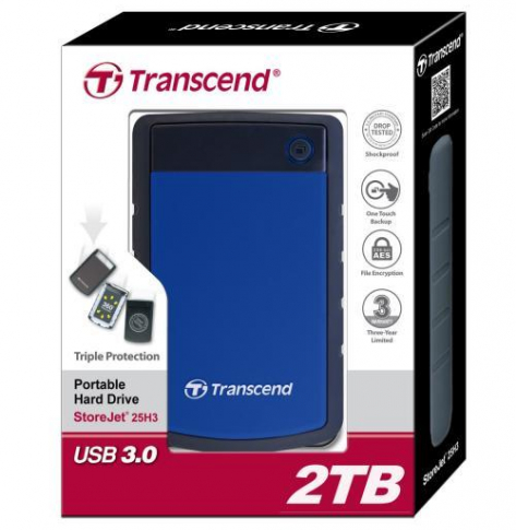 Dysk zewnętrzny   Transcend StoreJet 25H3B 2TB USB 3.0 2.5'' HDD Wstrząsoodporny / Szybki Backup
