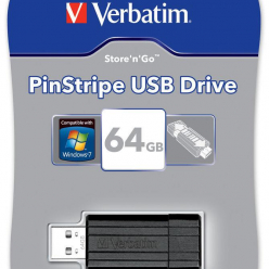 Pamięć USB    Verbatim  DRIVE 2.0 PINSTRIPE 64GB BLACK MIN. READ 10MB/SEC MIN. WRITE 4MB/SE