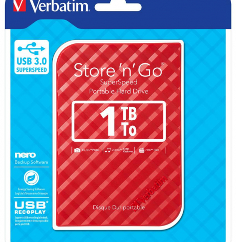 Dysk zewnętrzny Verbatim Store 'n' Go 2.5'' GEN 2 1TB USB 3.0 Czerwony