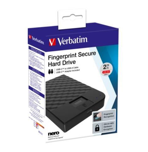 Dysk zewnętrzny VERBATIM FINGERPRINT SECURE HDD 2TB AES 256 ENCRYPTION USB 3.1 GEN 1 (2.5'')