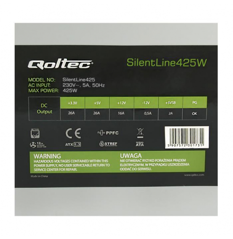 Zasilacz   Qoltec  ATX SilentLine 425W PFC BULK