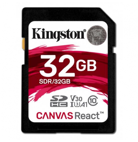 Karta pamięci Kingston SDHC Canvas React 32GB 100R/70W CL10 UHS-I U3 V30 A1